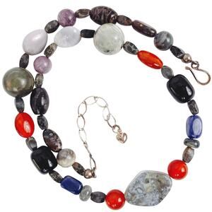 Jay King DTR Multi Gemstone Necklace, Sterling Silver Carnelian Sodalite Jasper